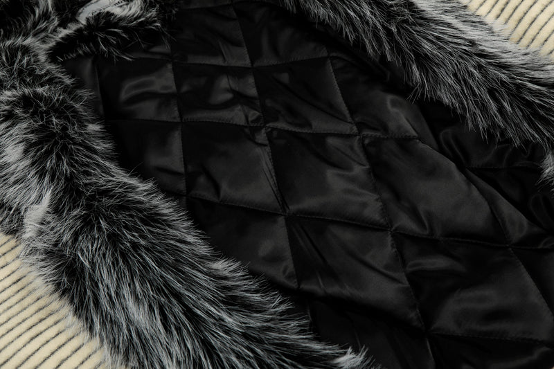 Faux-Fur Lined Striped Zip-Up Hoodie Jacket | SEAKOFF