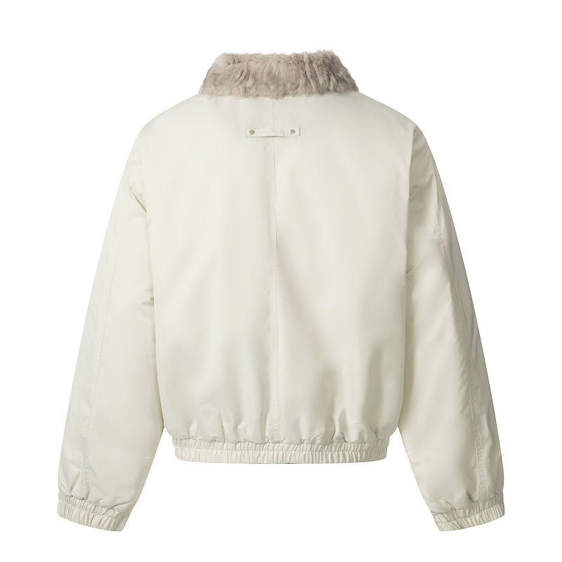 Faux Fur Collar Bomber Jacket | Off-White & Black