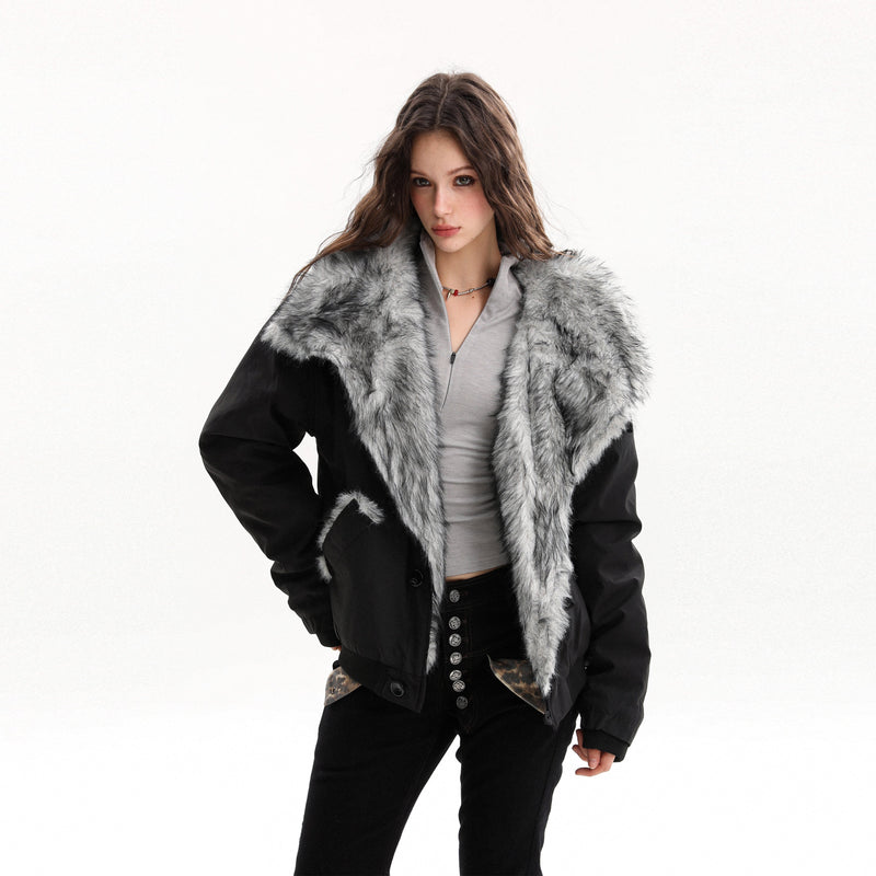 Faux Fur Panel Cropped Bomber Jacket | Streetwear Winter Coat