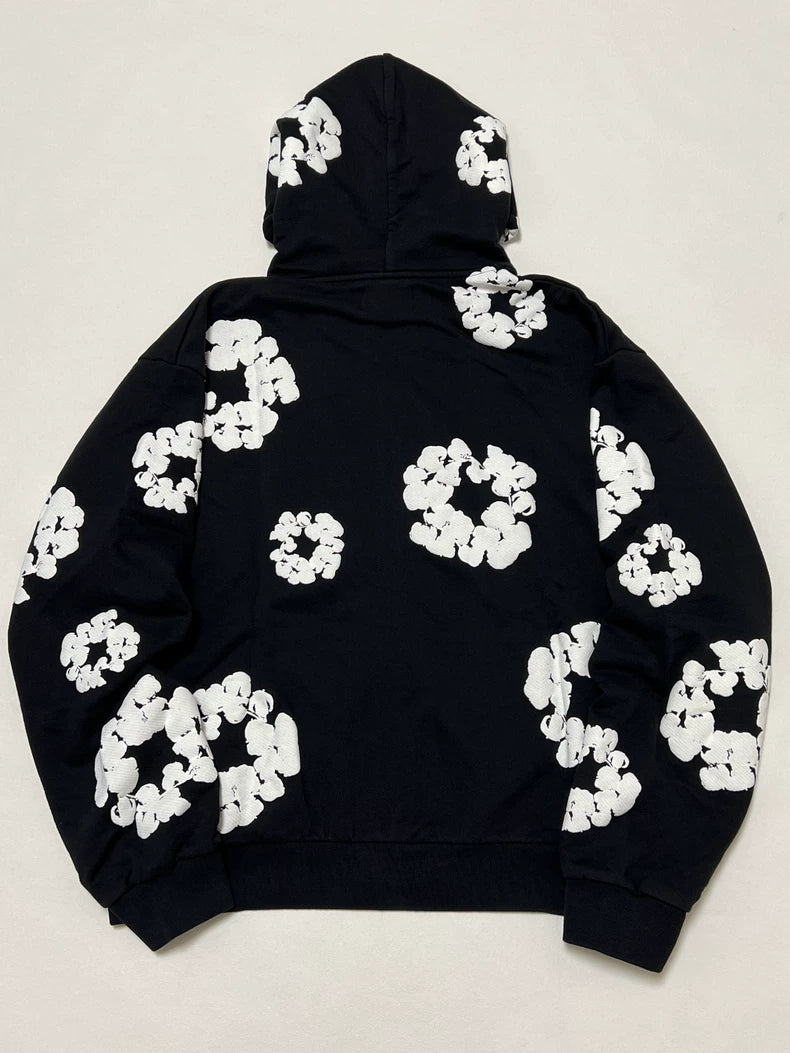 Denim Tears Cotton Wreath Puff Print Zip-Up Hoodie – Black & White
