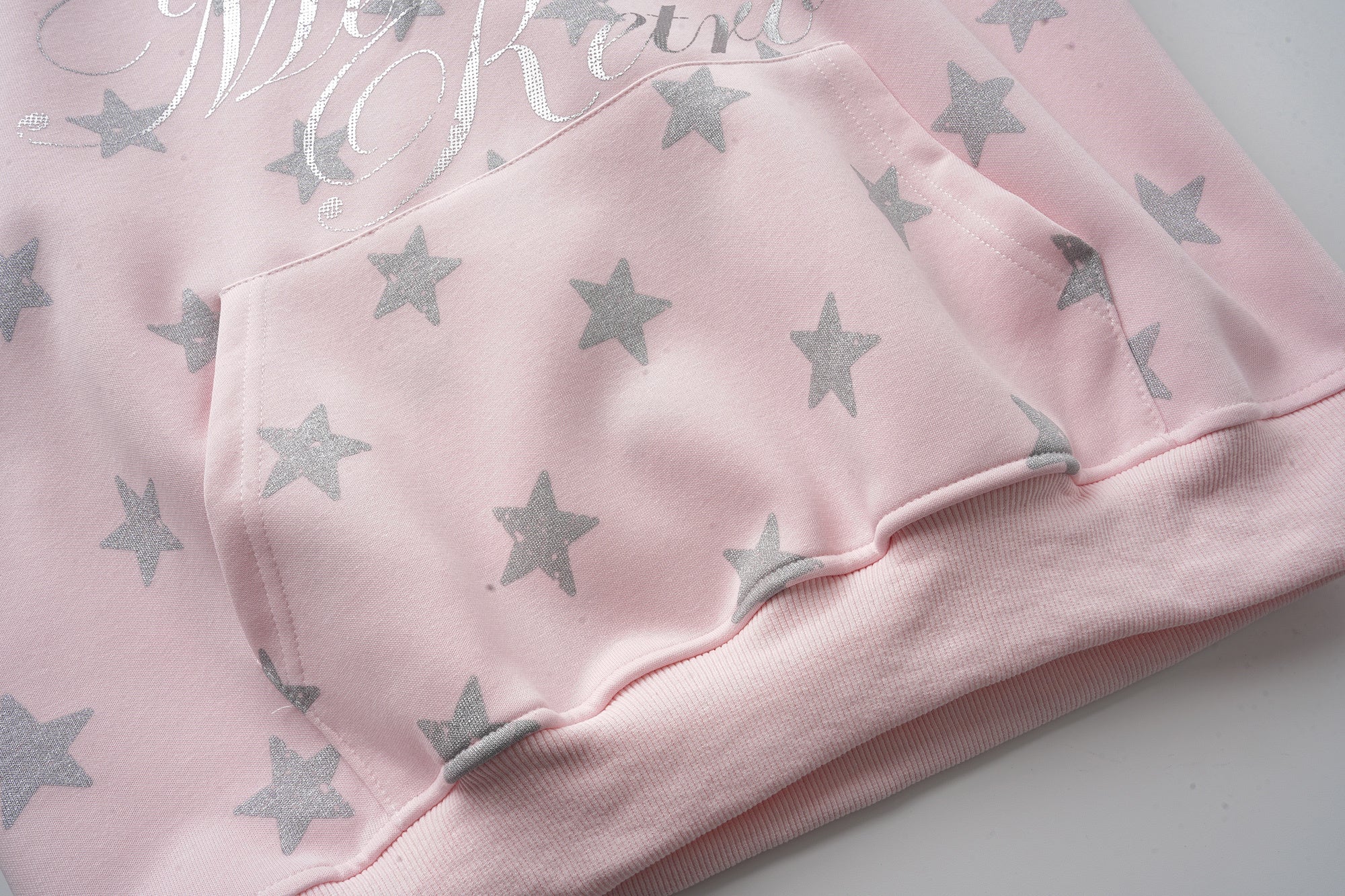 Pink Star Print Hoodie | Glitter Script Streetwear Sweatshirt