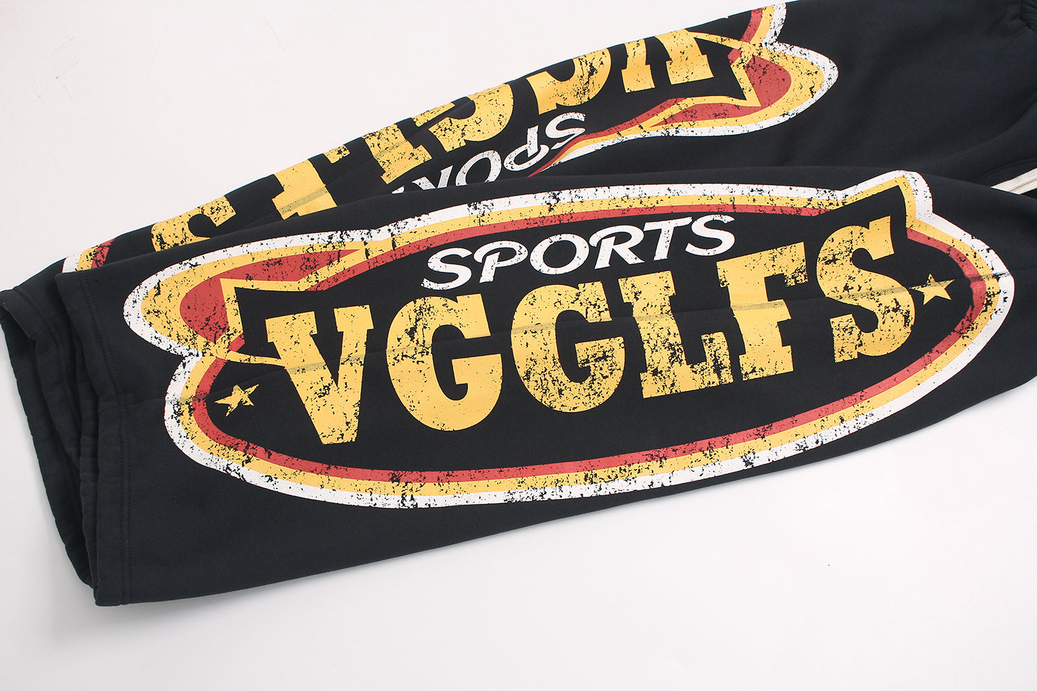 Fleece-Lined Wide-Leg Sweatpants | Distressed Sports Letter Print