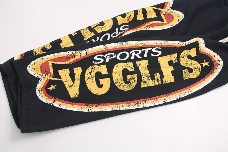 Fleece-Lined Wide-Leg Sweatpants | Distressed Sports Letter Print