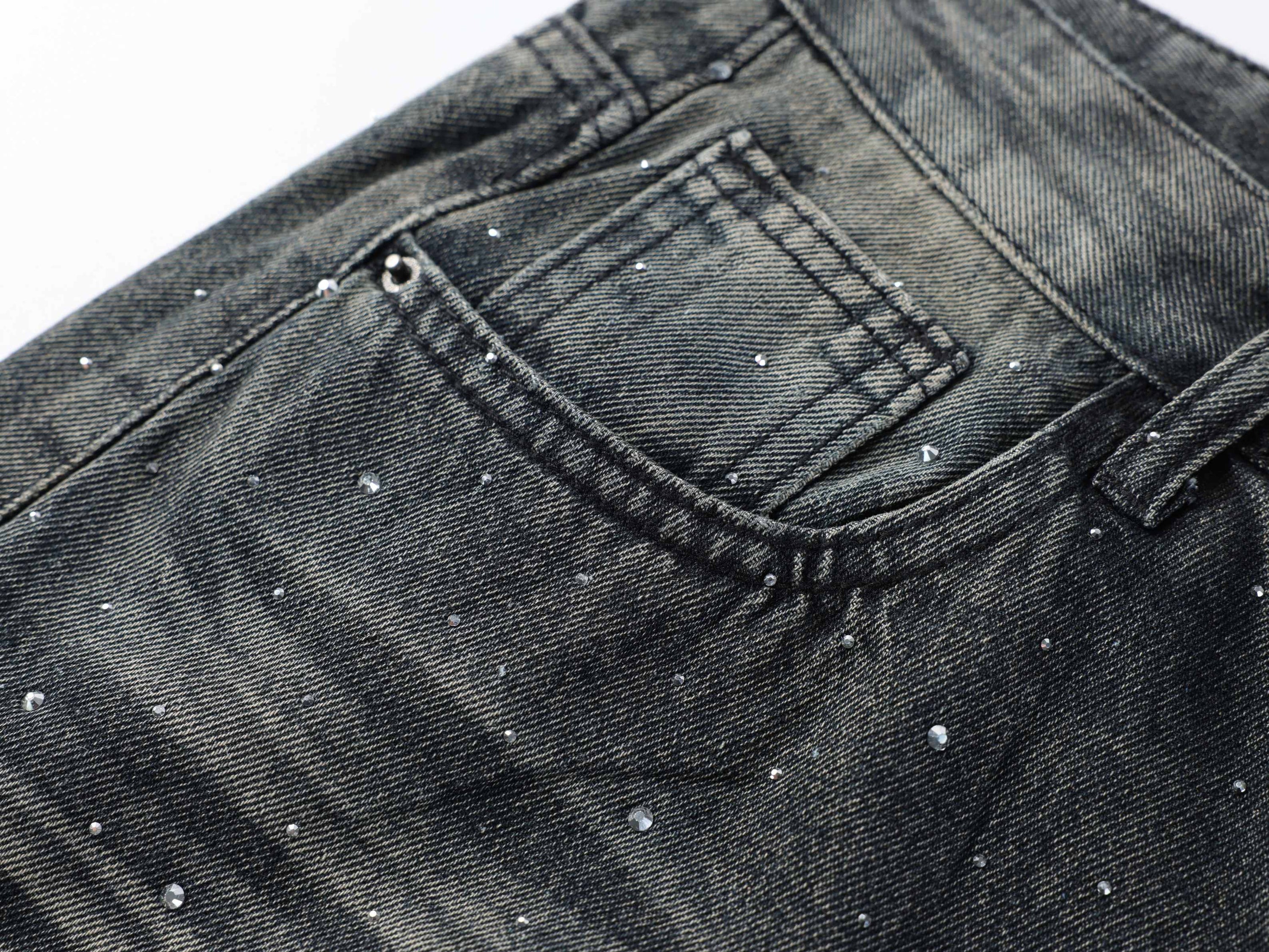 Starfade Wide-Leg Denim Pants | Rhinestone Streetwear Jeans