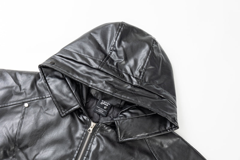 Faux Leather Fur-Trimmed Hooded Bomber Jacket | Omirad