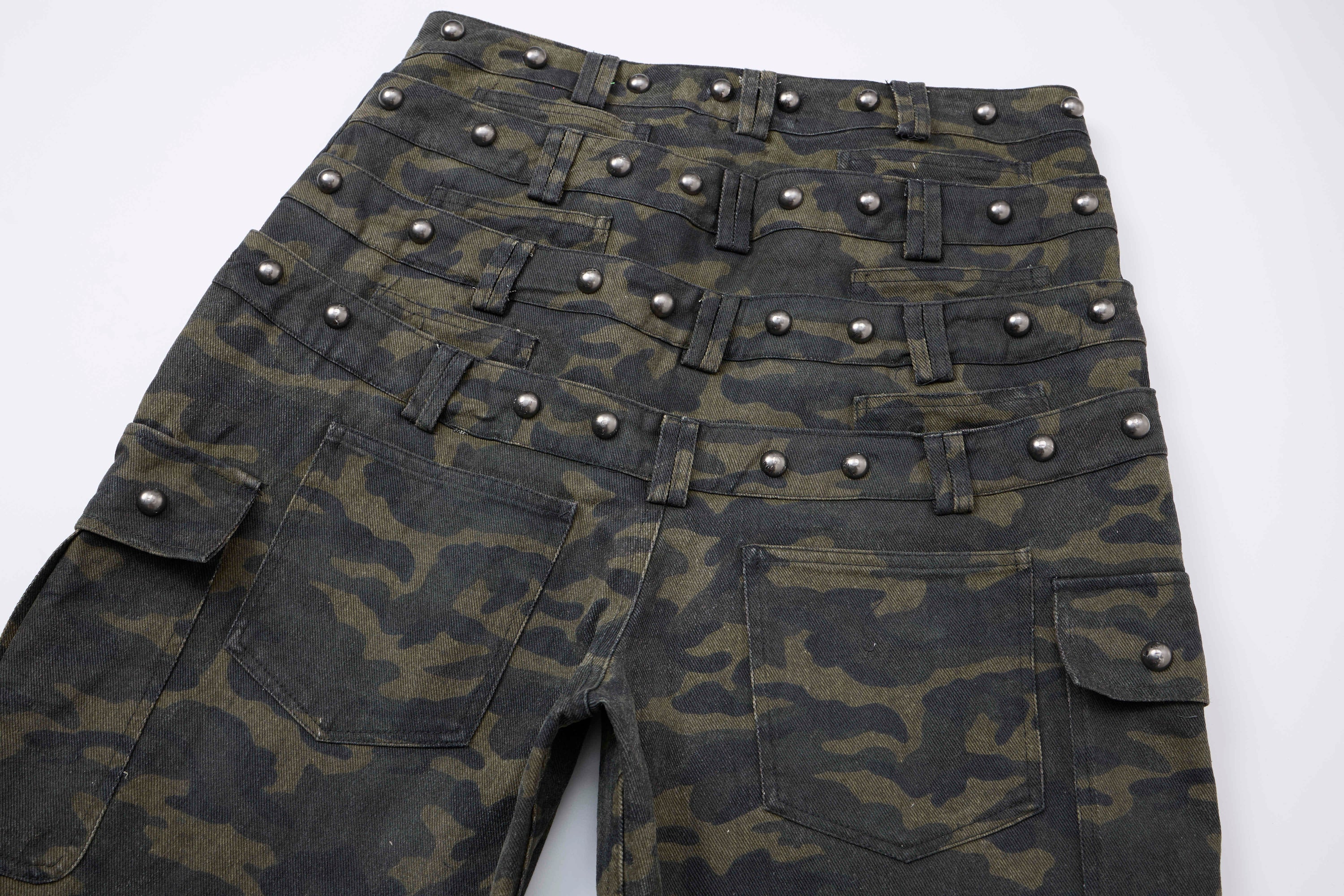 Omirad Camo Wide-Leg Cargo Pants with Studded Belt Detail