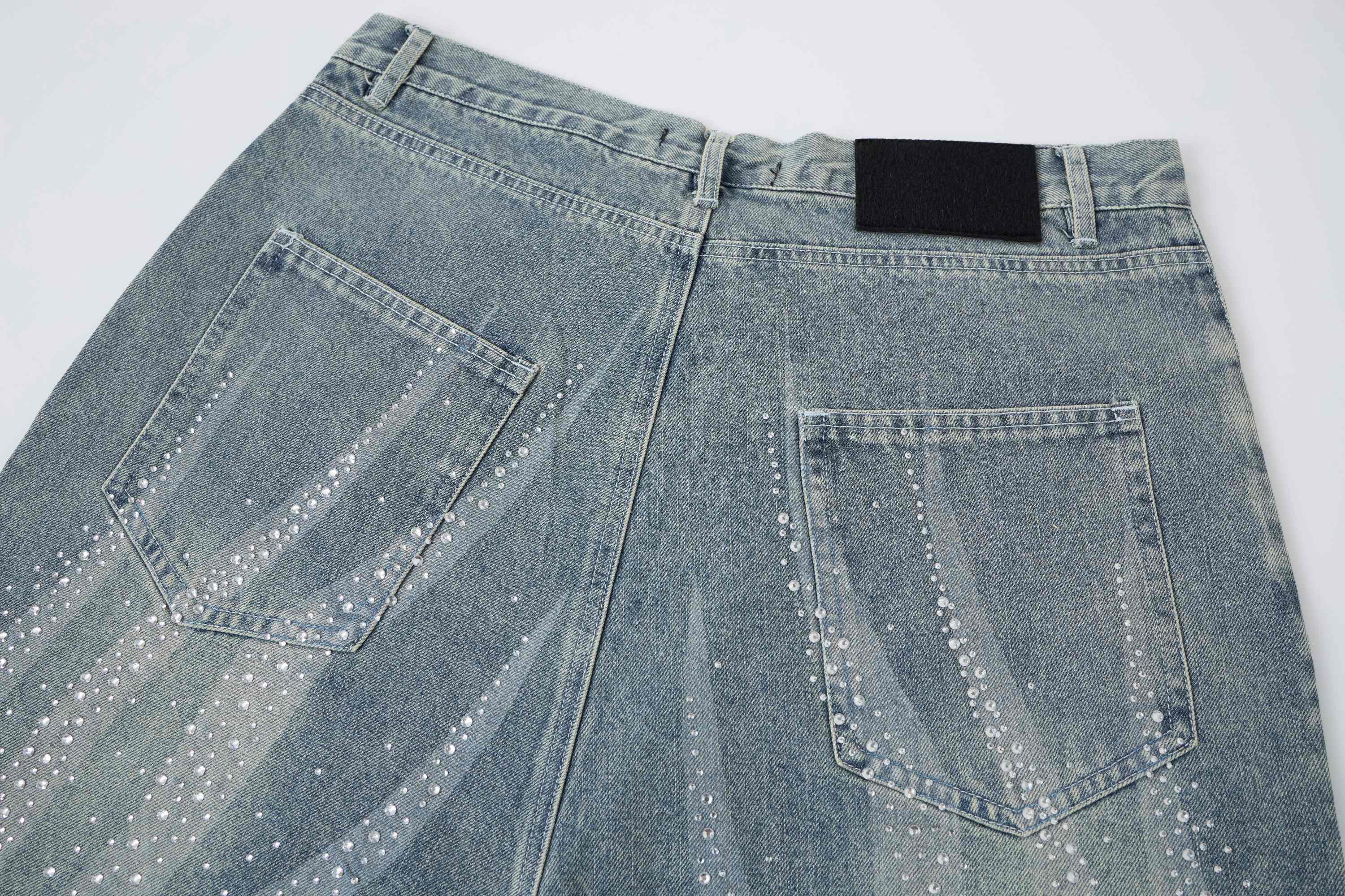 Omirad Rhinestone Denim Shorts | Gradient Wash Loose Fit