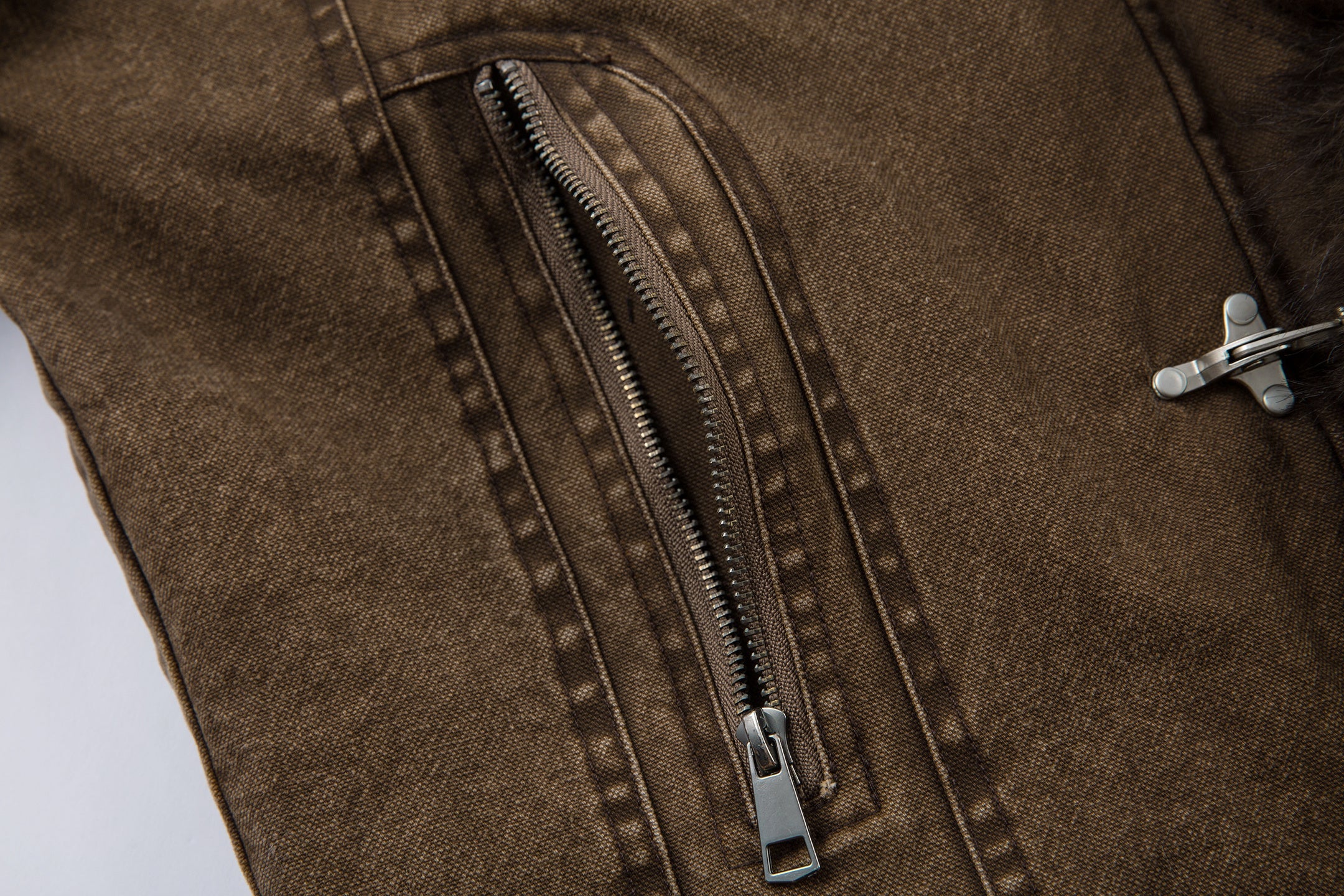 Fur-Lined Toggle Jacket | Vintage Washed Streetwear Coat