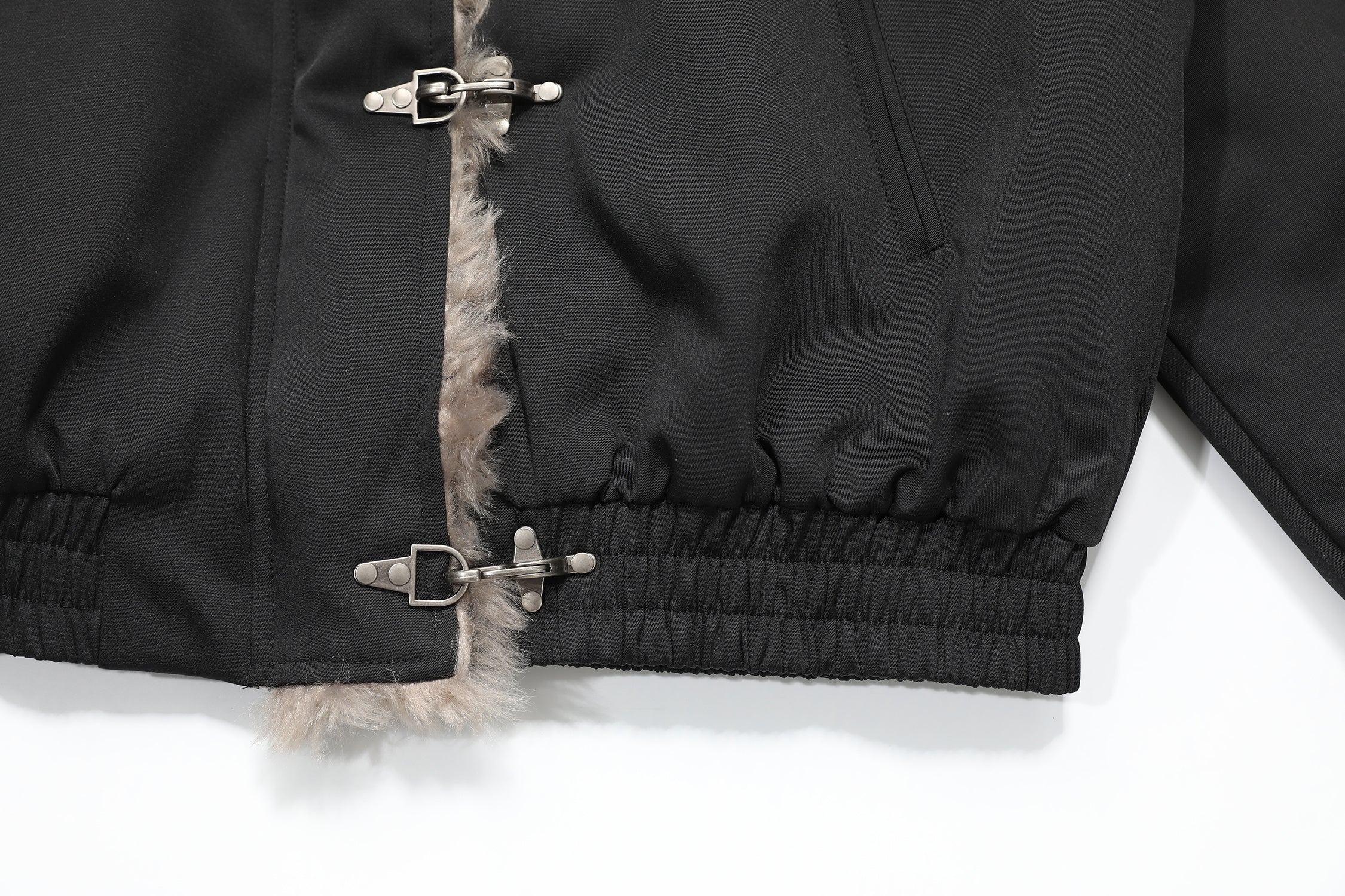 Faux-Fur Trim Padded Bomber Jacket | Metal Hook Closure