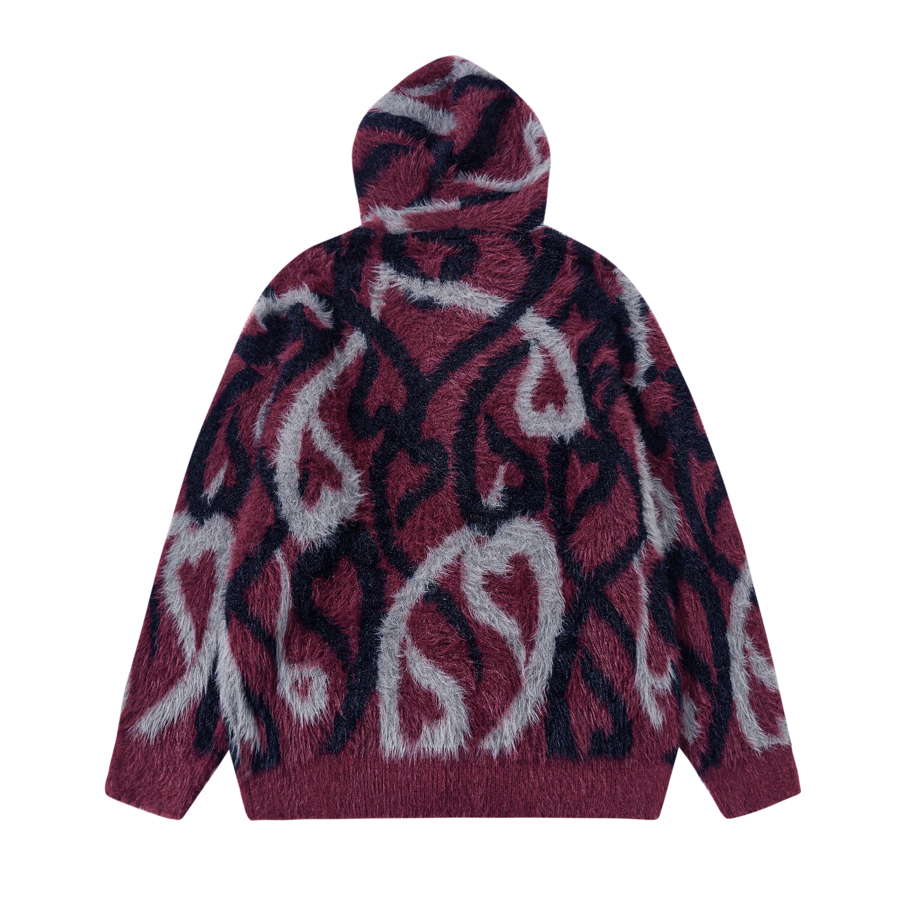 Abstract Flame Pattern Faux-Fur Zip Hoodie | Streetwear