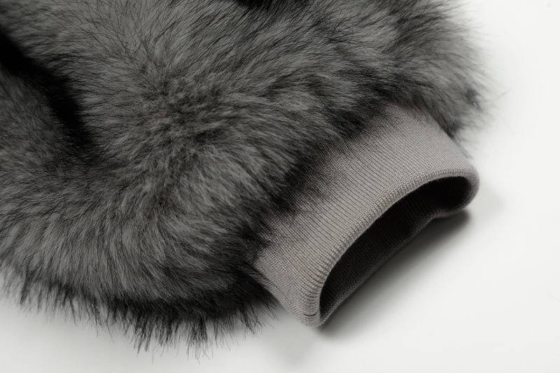 Reversible Faux Fur & Suede Hooded Bomber Jacket