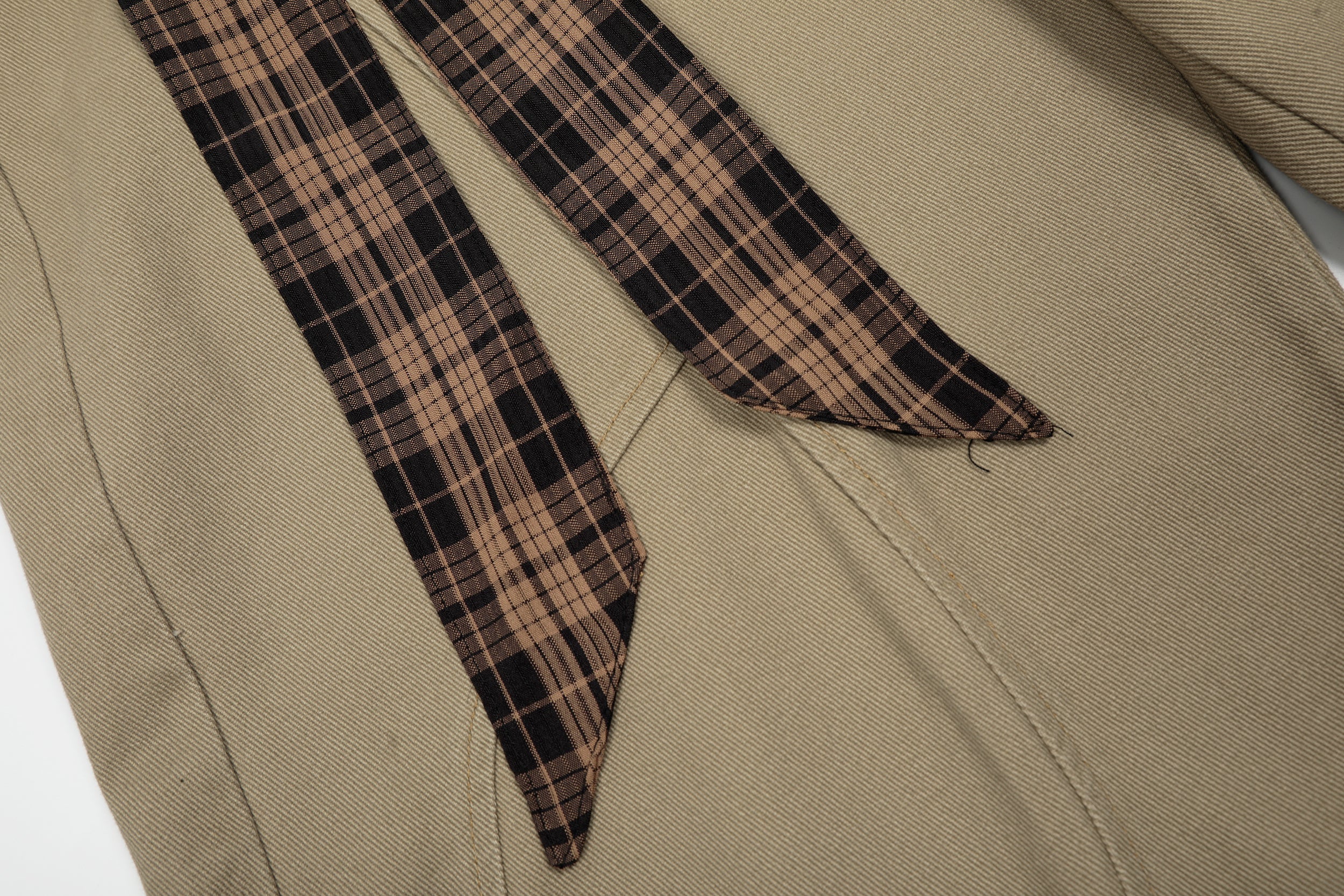 Plaid Tie-Belt Arc Wide-Leg Pants | 100% Cotton Streetwear