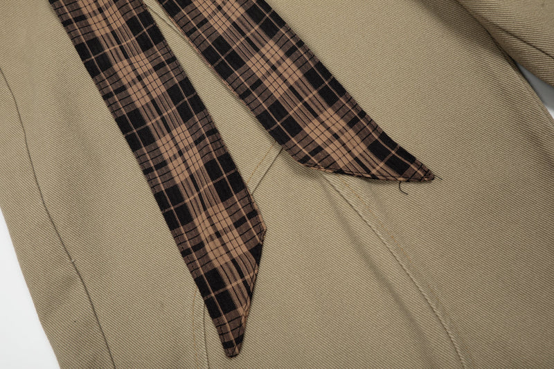 Plaid Tie-Belt Arc Wide-Leg Pants | 100% Cotton Streetwear