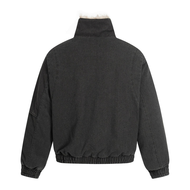 Fleece-Lined Utility Bomber Jacket | Faux-Fur Collar
