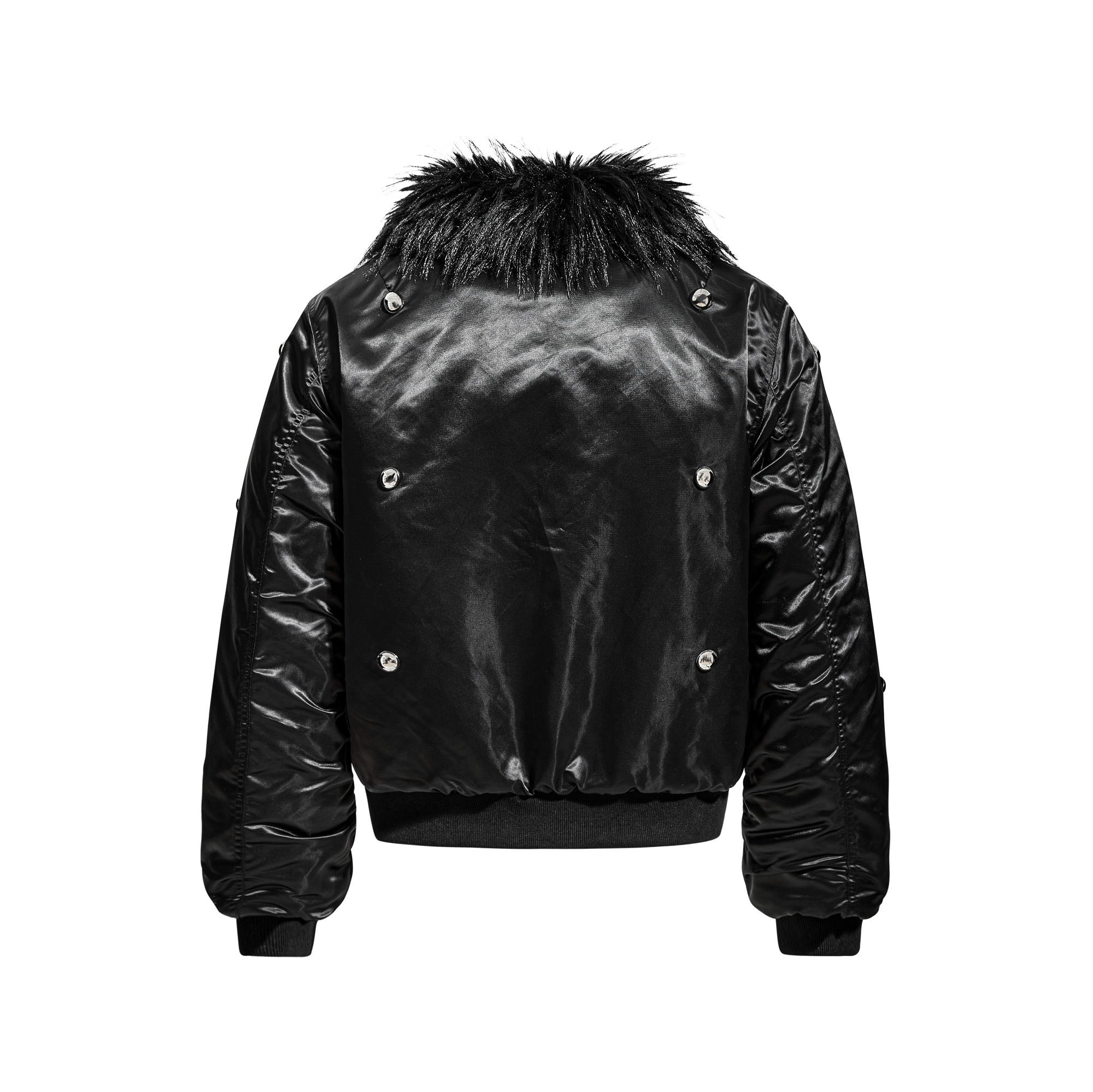 Omirad Glossy Bomber Jacket with Detachable Faux Fur Collar
