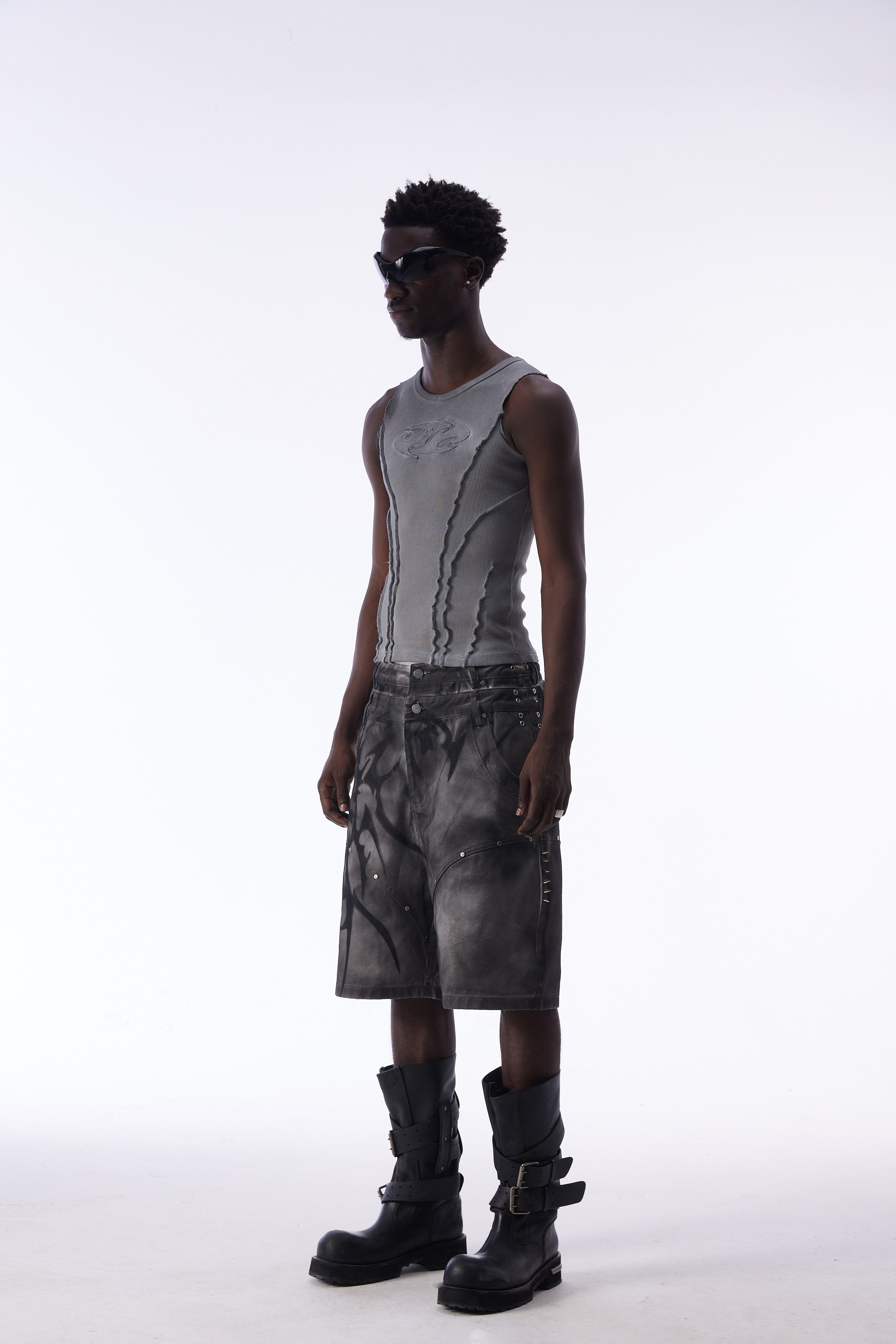 Omirad Tribal Spike Jorts | Punk Streetwear Denim Shorts