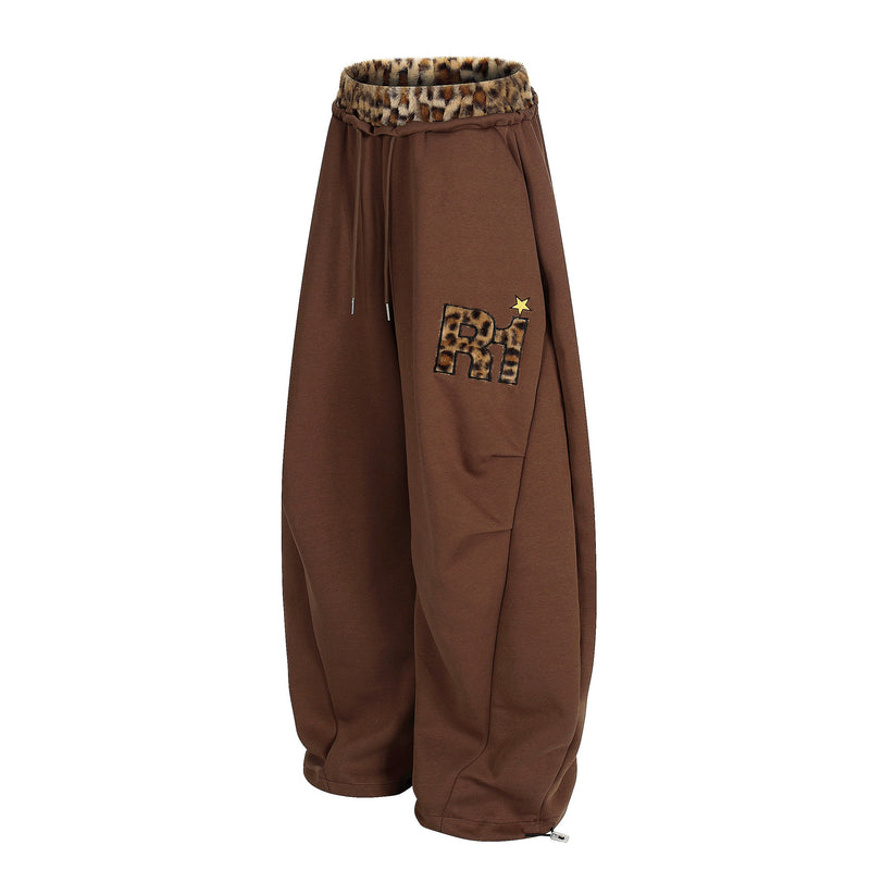 Omirad Leopard Trim Balloon Sweatpants with Chenille Patch