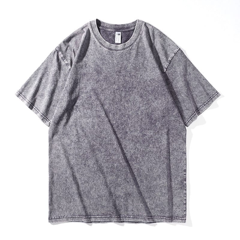 The Custom Anime Character Gray Washed T-Shirt—Personalized Anime Style Tee—is a short-sleeved, gray washed tee laid flat on a white background, ideal as a base for customizing your own anime shirt.