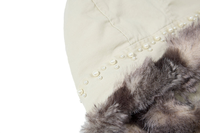 Studded Faux Fur-Trim Hooded Bomber Jacket | Washed Cotton