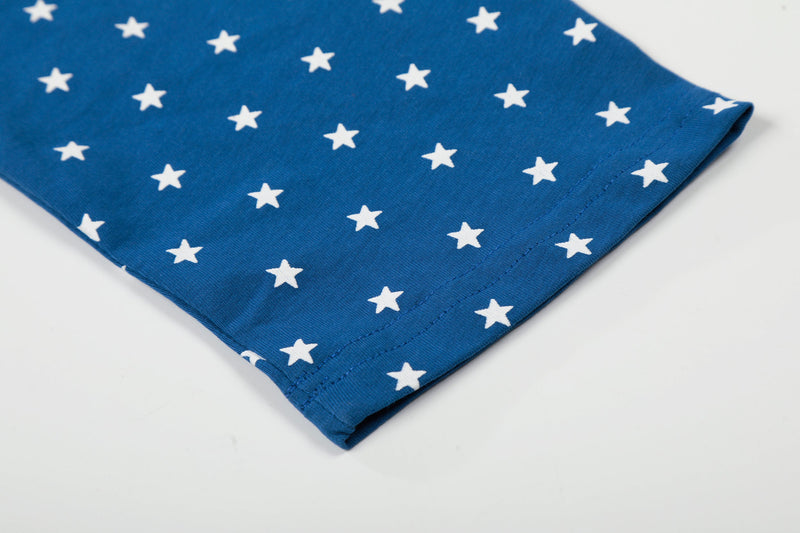Blue star-print sleeve cuff on raglan long sleeve tee