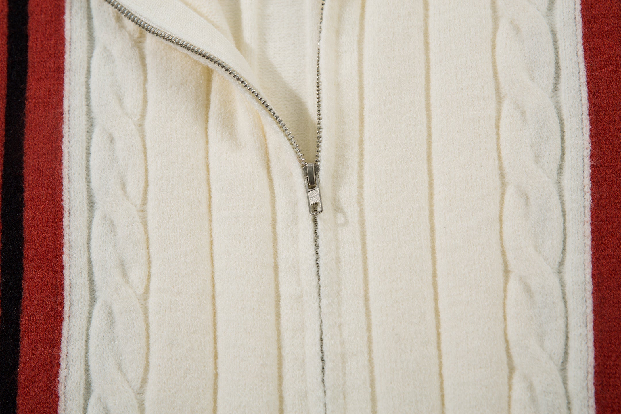 Retro Stripe Cable-Knit Zip Jacket | Varsity Color Block