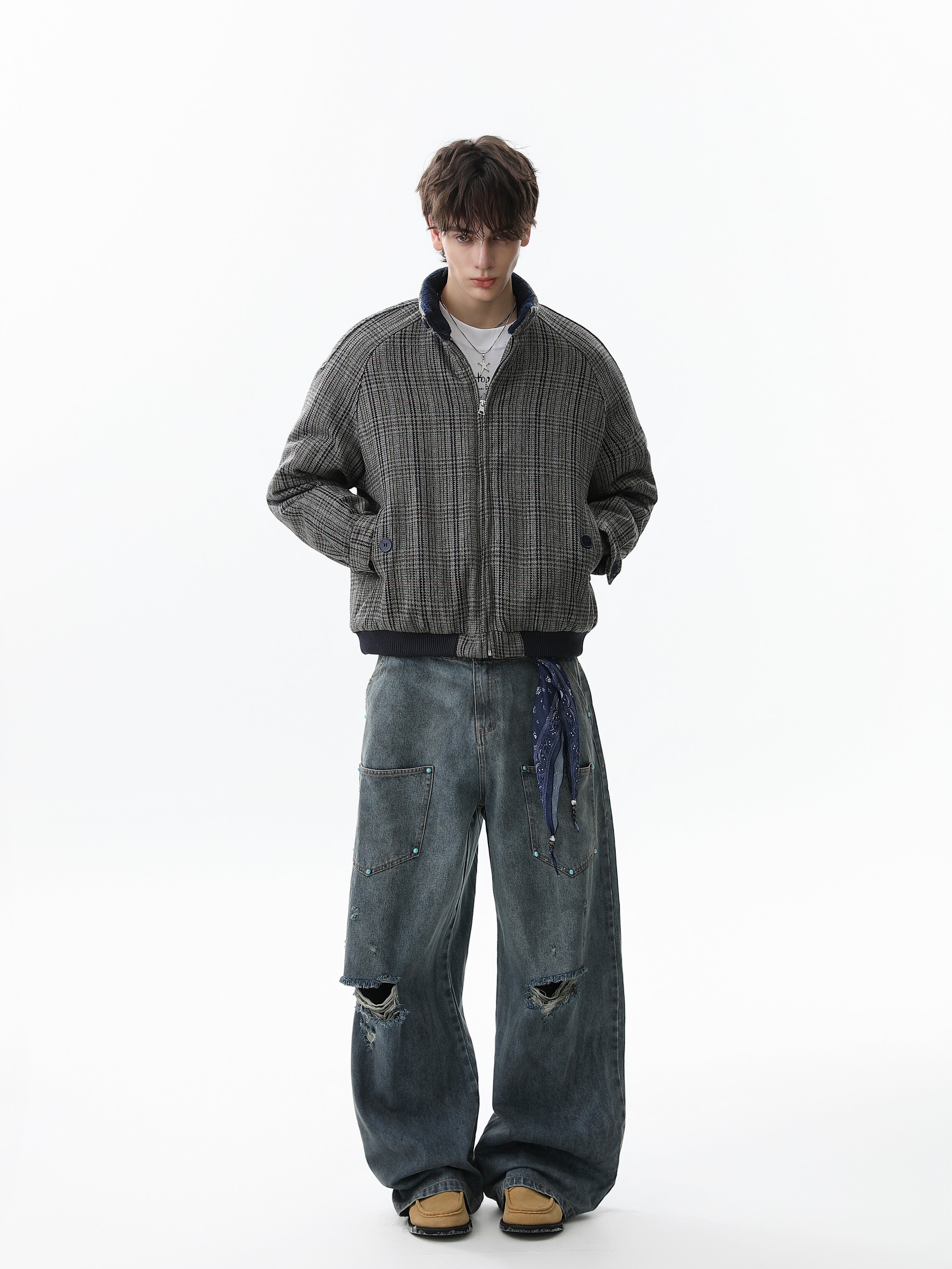 Vintage Plaid Wool Blend Bomber Jacket | Retro Check