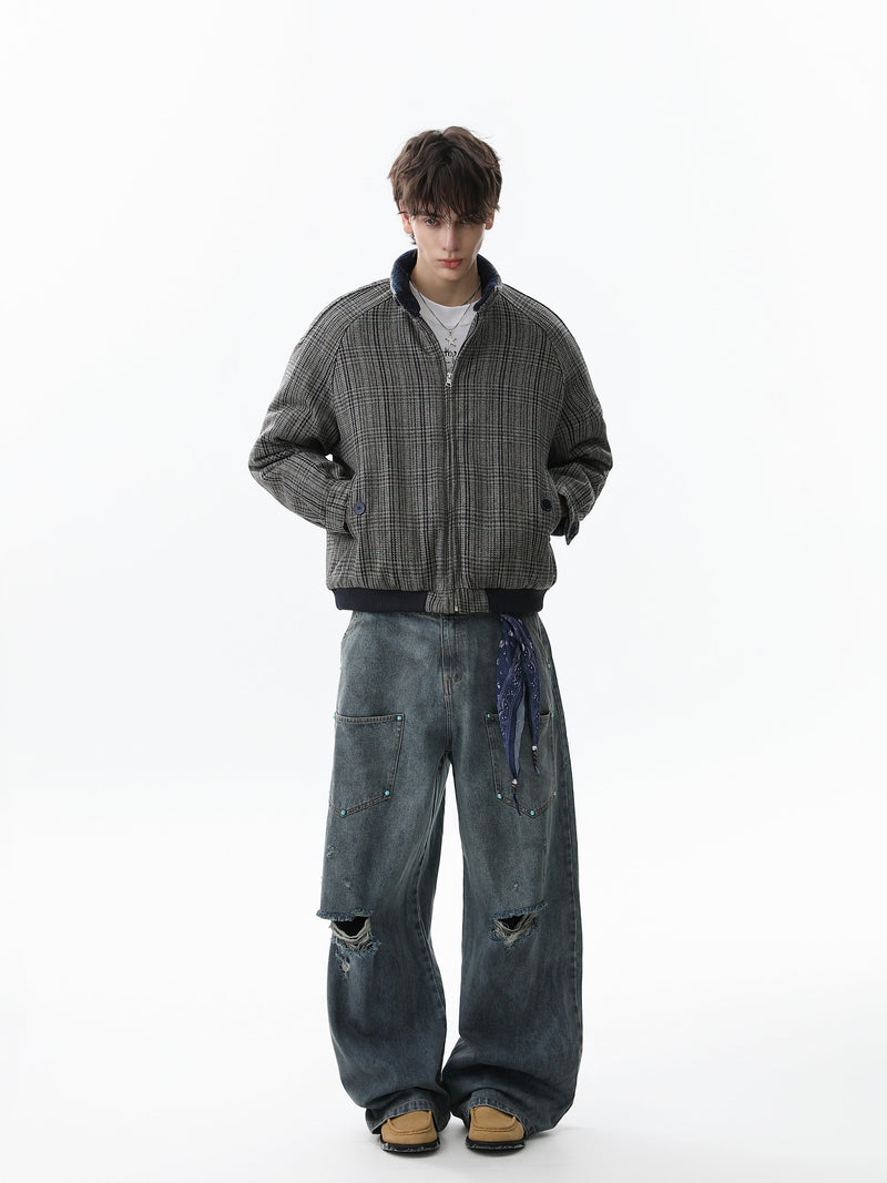 Vintage Plaid Wool Blend Bomber Jacket | Retro Check