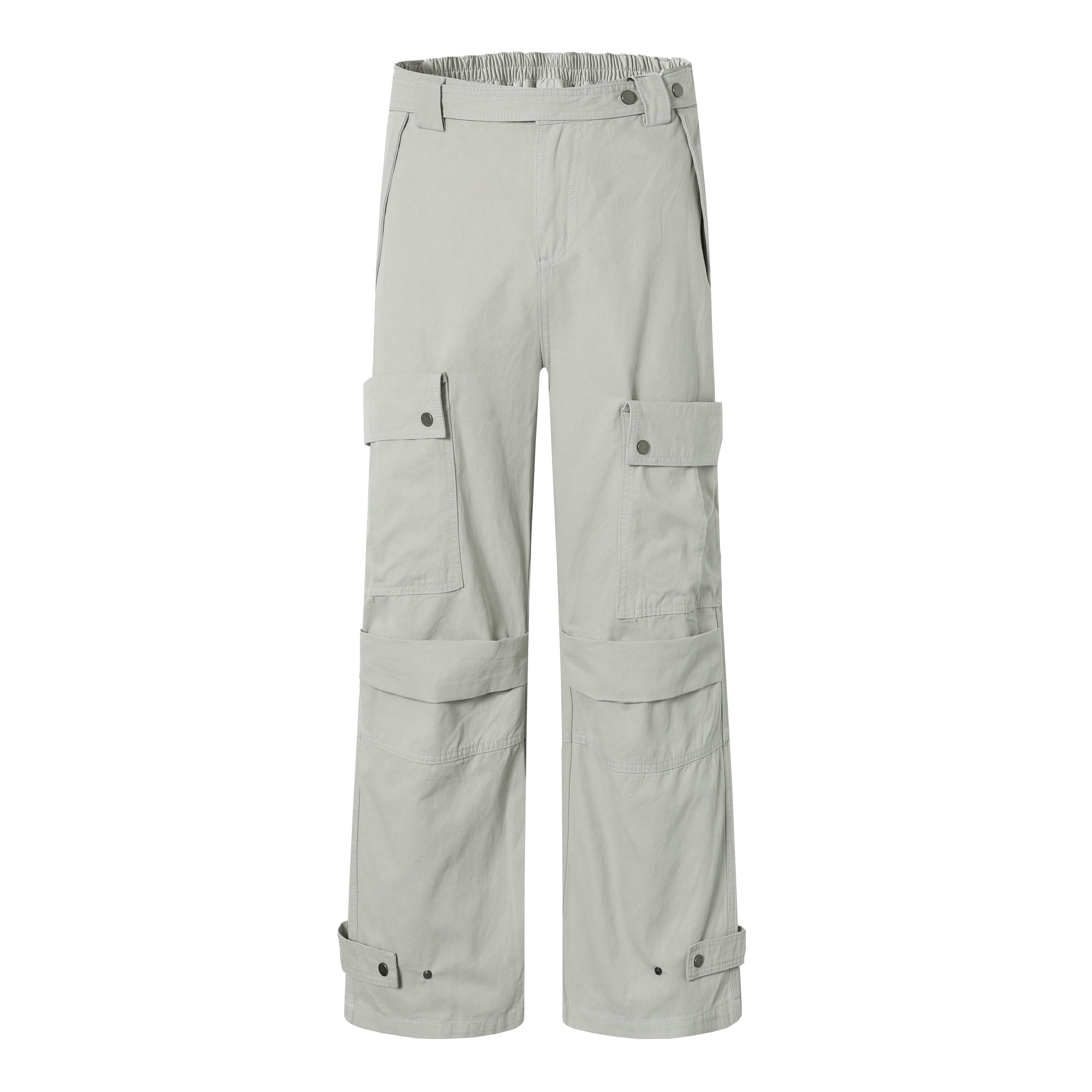 Wide-Leg Multi-Pocket Cargo Pants with Adjustable Hem