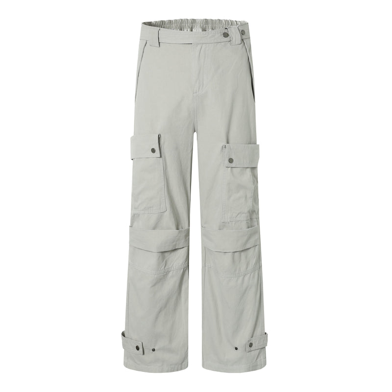 Wide-Leg Multi-Pocket Cargo Pants with Adjustable Hem