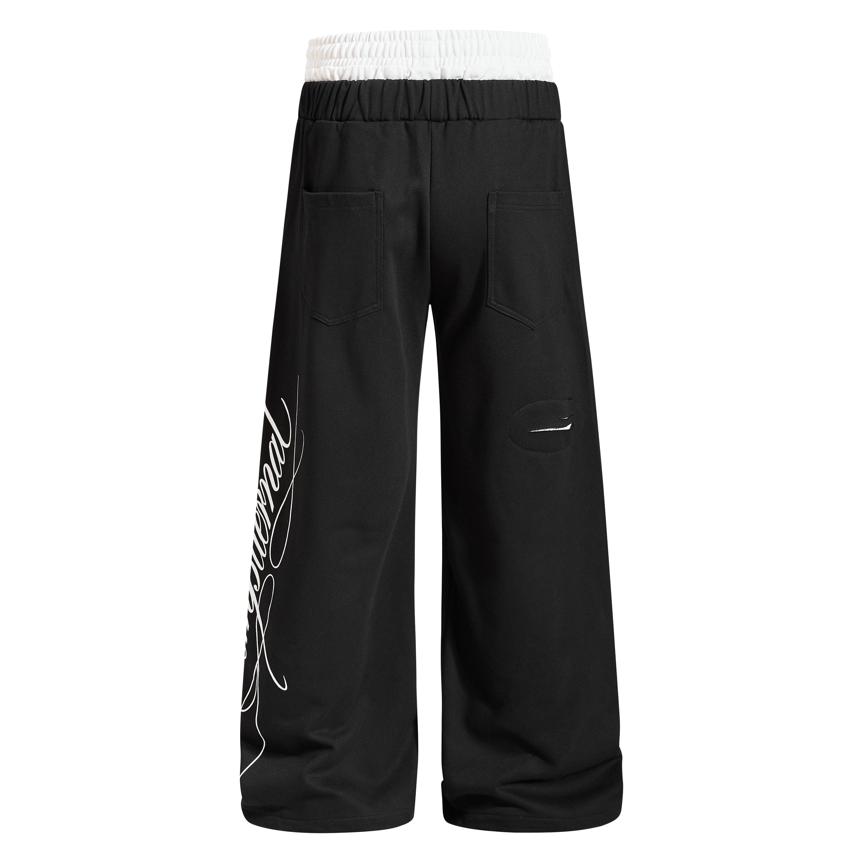 Distressed Wide-Leg Sweatpants with Contrast Waistband