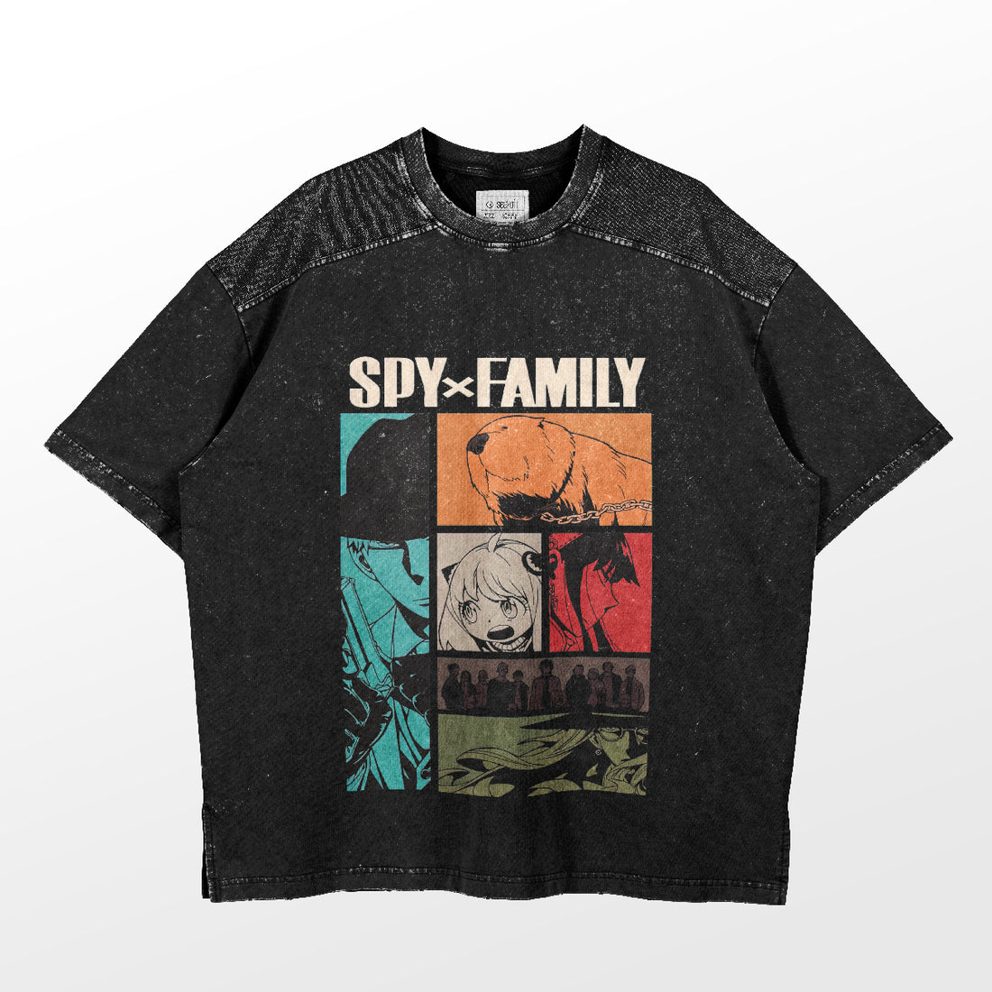 The Spy × Family Anime T-Shirt offers a vintage feel with its worn look and colorful panel design, ideal for anime apparel fans. It&