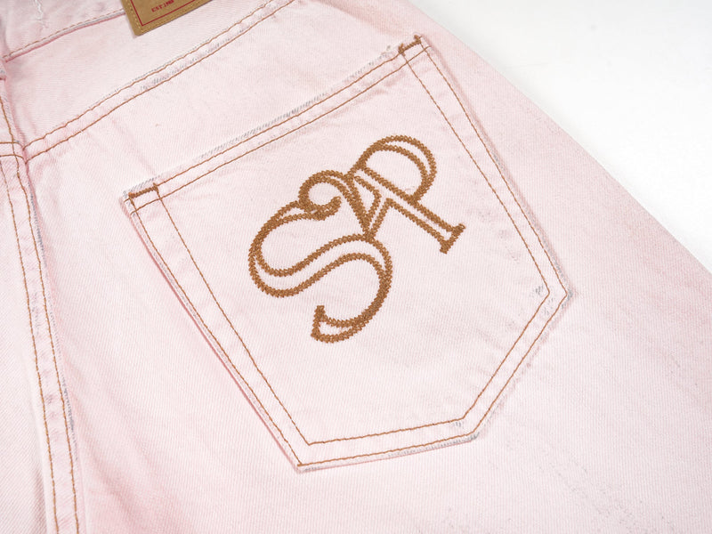 Faded Pink Wide-Leg Denim Pants | SP2 Logo | 100% Cotton