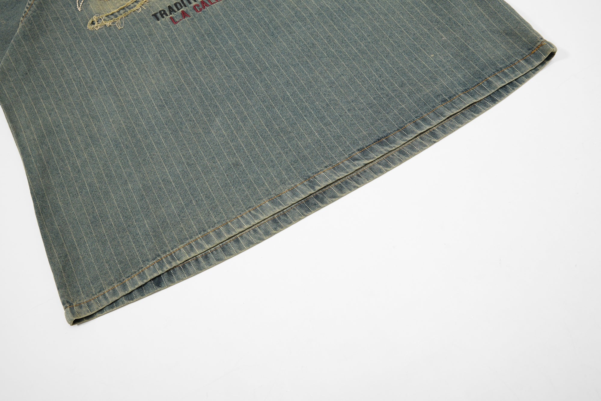 Vintage Pinstripe Denim Sport Tee | Embroidered Streetwear