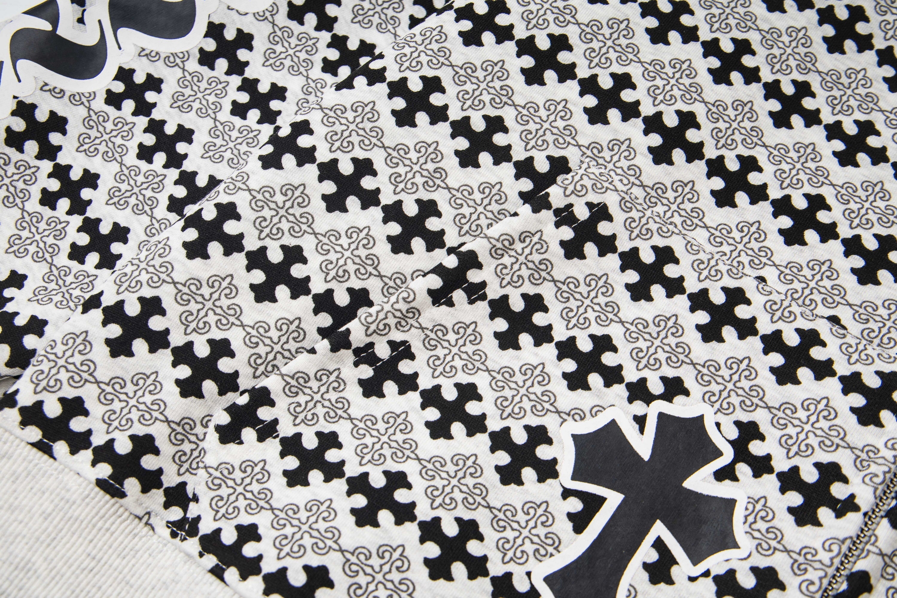 Gothic Cross Pattern Full-Zip Hoodie | Y2K Streetwear