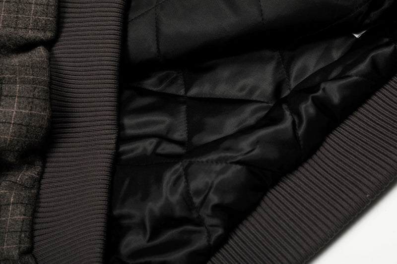 Check Pattern Faux Fur Collar Bomber Jacket | Omirad