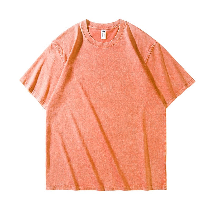 A Custom Anime Character Orange Washed T-Shirt - Personalized Anime Style Tee with short sleeves is laid flat on a white background.