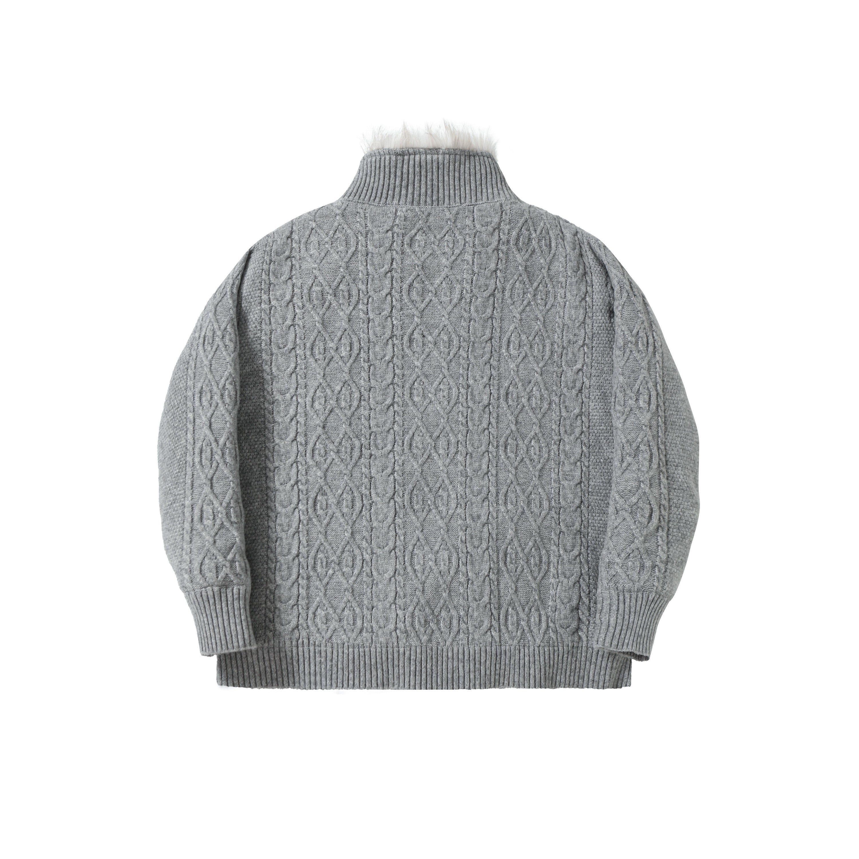 Fleece-Lined Cable Knit Zip Jacket | Faux Fur Collar