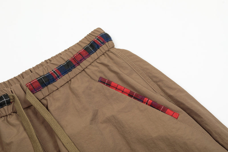 Nylon Plaid-Trim Stacked Pants | Wide-Leg Streetwear