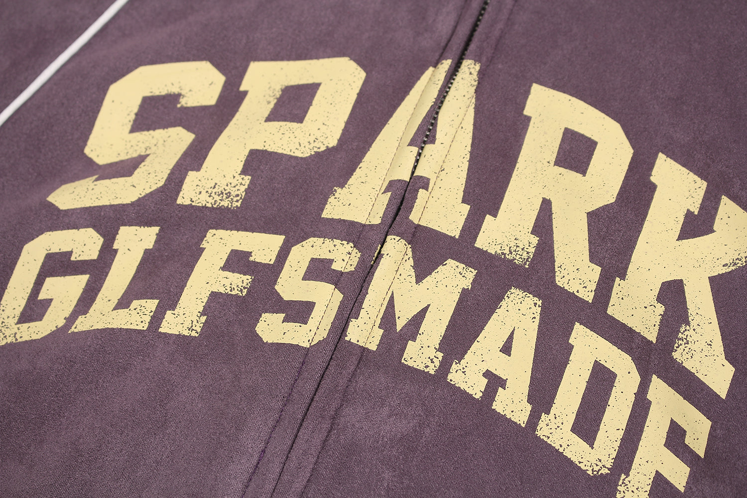 Suede Varsity Zip Hoodie | Bold Lettering & Contrast Piping