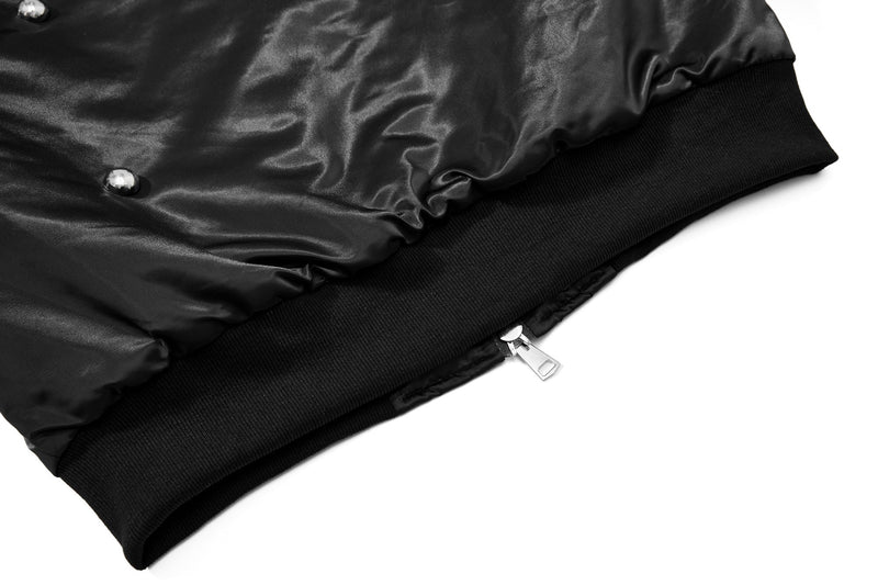 Omirad Glossy Bomber Jacket with Detachable Faux Fur Collar