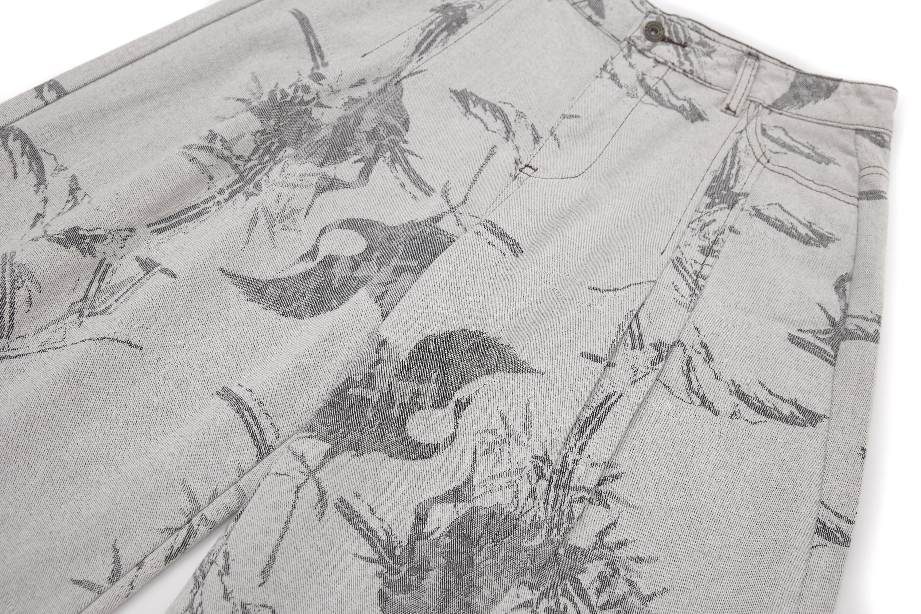 Ink-Wash Print Wide-Leg Pants | Abstract Brushstroke Denim