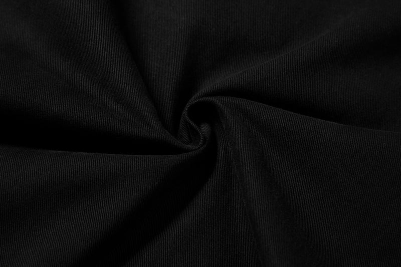 Close-up of black denim-like fabric texture on cargo pants