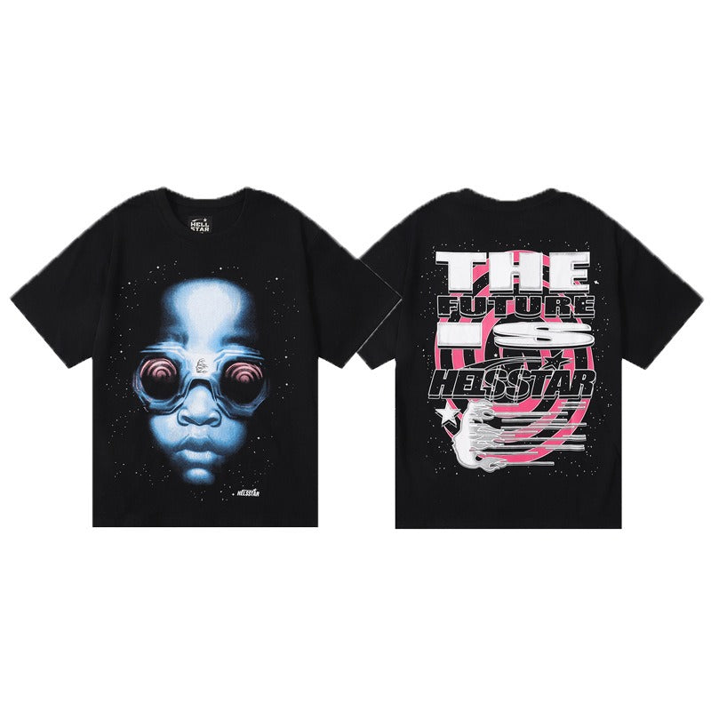 Hellstar the Future는 Hellstar 셔츠입니다-Galaxy Print와 함께 Black Hellstar 티셔츠 &amp; UFO 그래픽 | 250GSM 면화 스트리트웨어 티