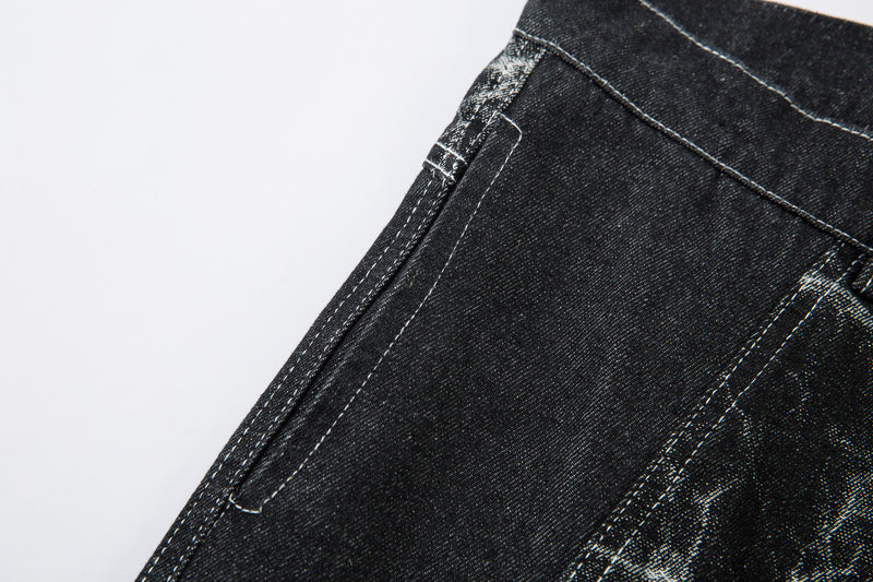 Omirad Cracked-Pattern Wide-Leg Jeans | Streetwear Denim