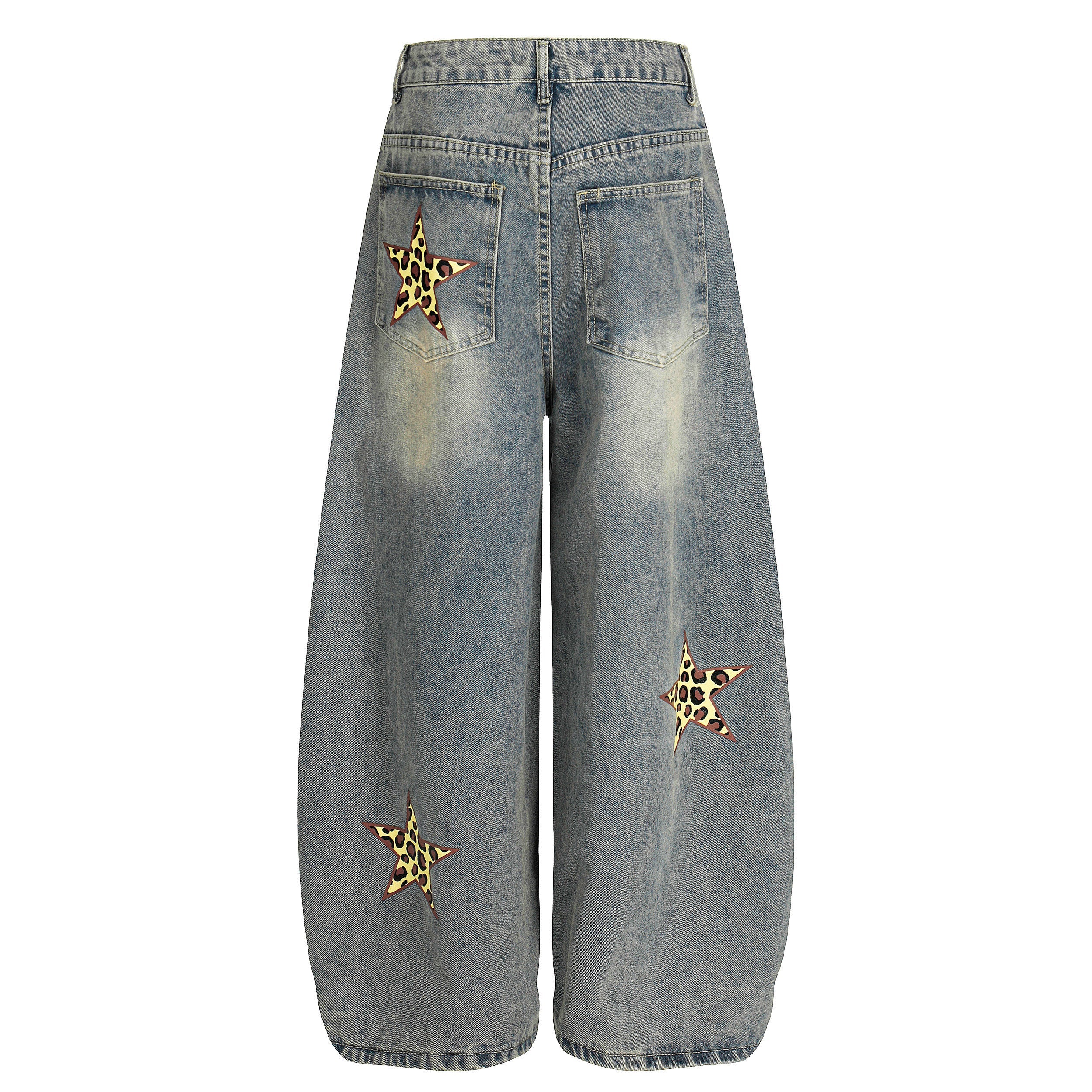 Omirad Leopard Star Wide-Leg Barrel Jeans | Y2K Streetwear