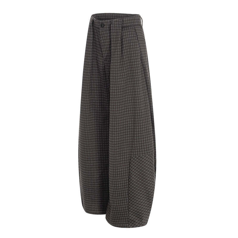 Wide-Leg Plaid Trousers | Pleated Front Tailored Pants