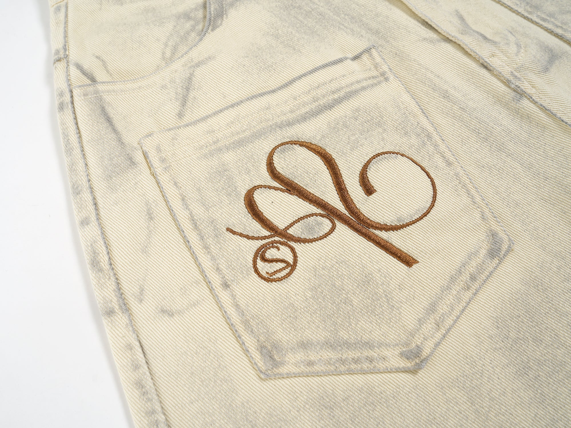 Wide-Leg Embroidered Pocket Denim Pants | Street Luxury