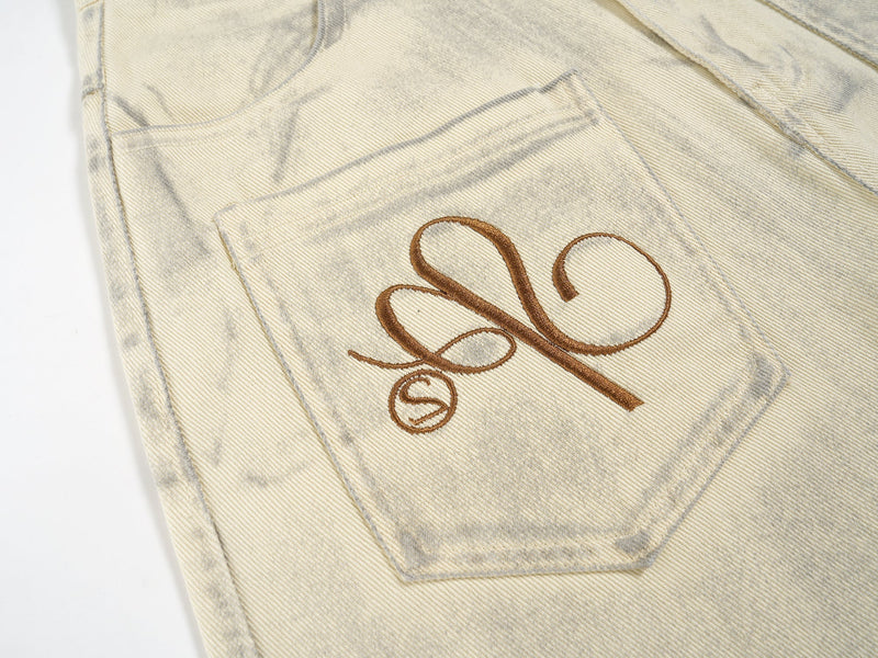 Wide-Leg Embroidered Pocket Denim Pants | Street Luxury