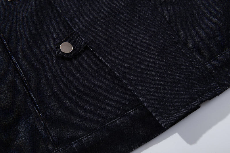Men's Dark Indigo Denim Jacket with Metal Buckle Detail