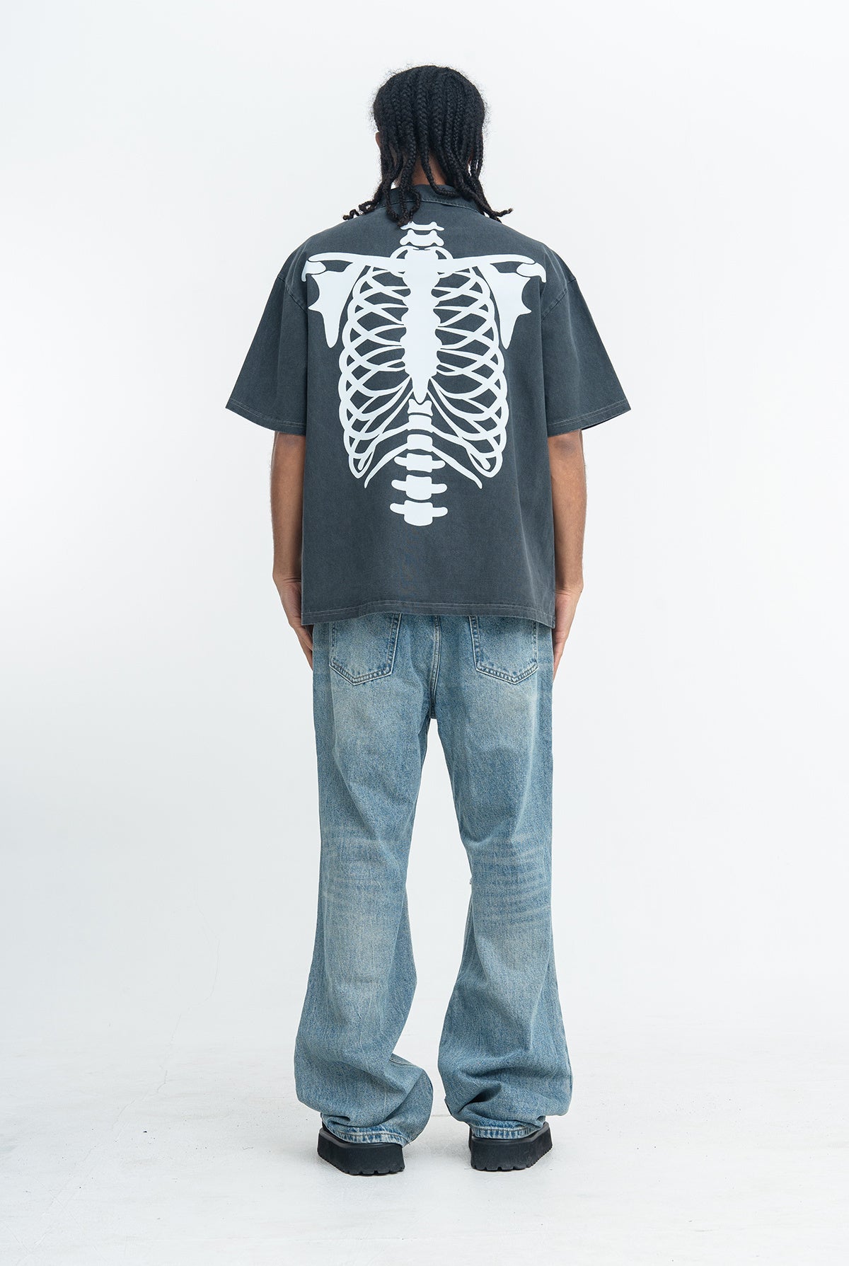 Omirad Darkness Spine Skeleton Graphic Washed Polo Shirt